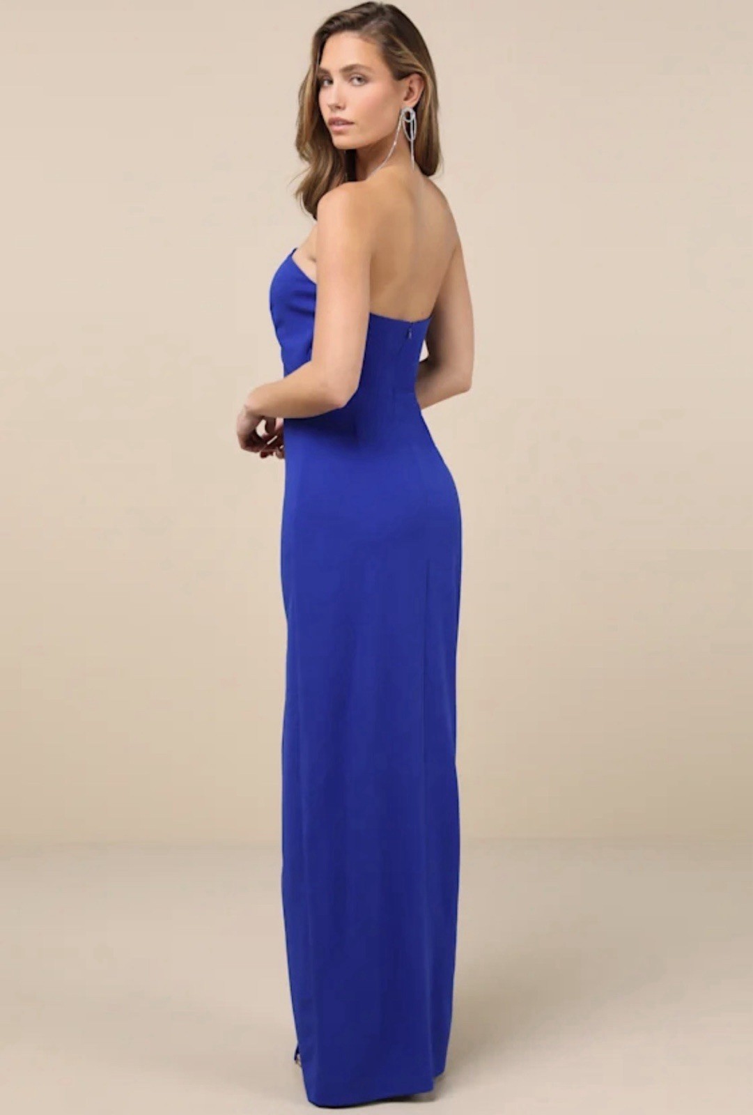 Lulus Extravagant Persona Blue Strapless Cutout Column Maxi Dress Small NWT