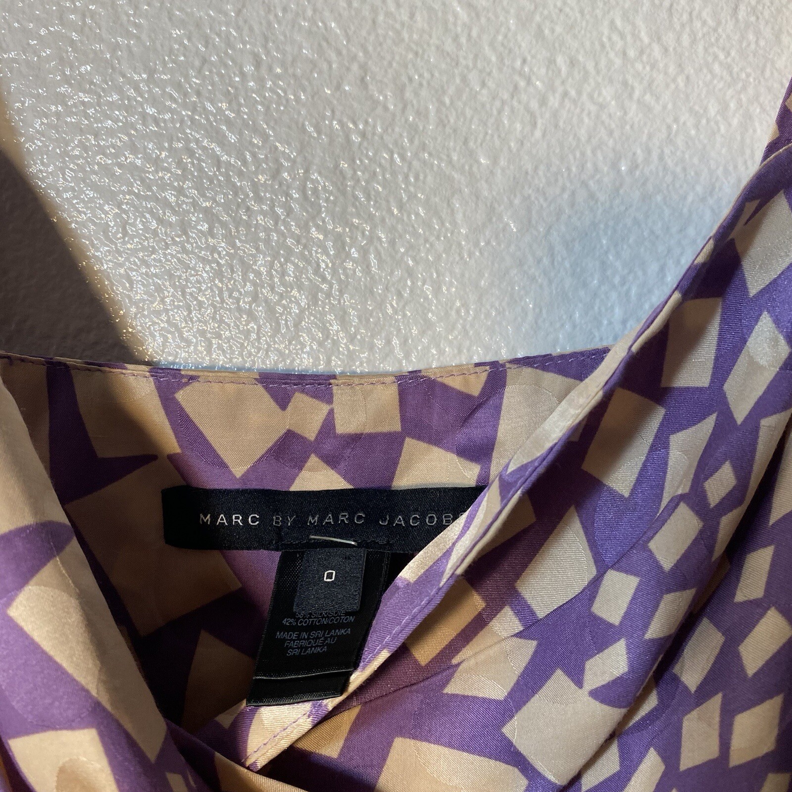 Marc Jacobs Silk Blend Geometric Purple Cream Dress Womens 0