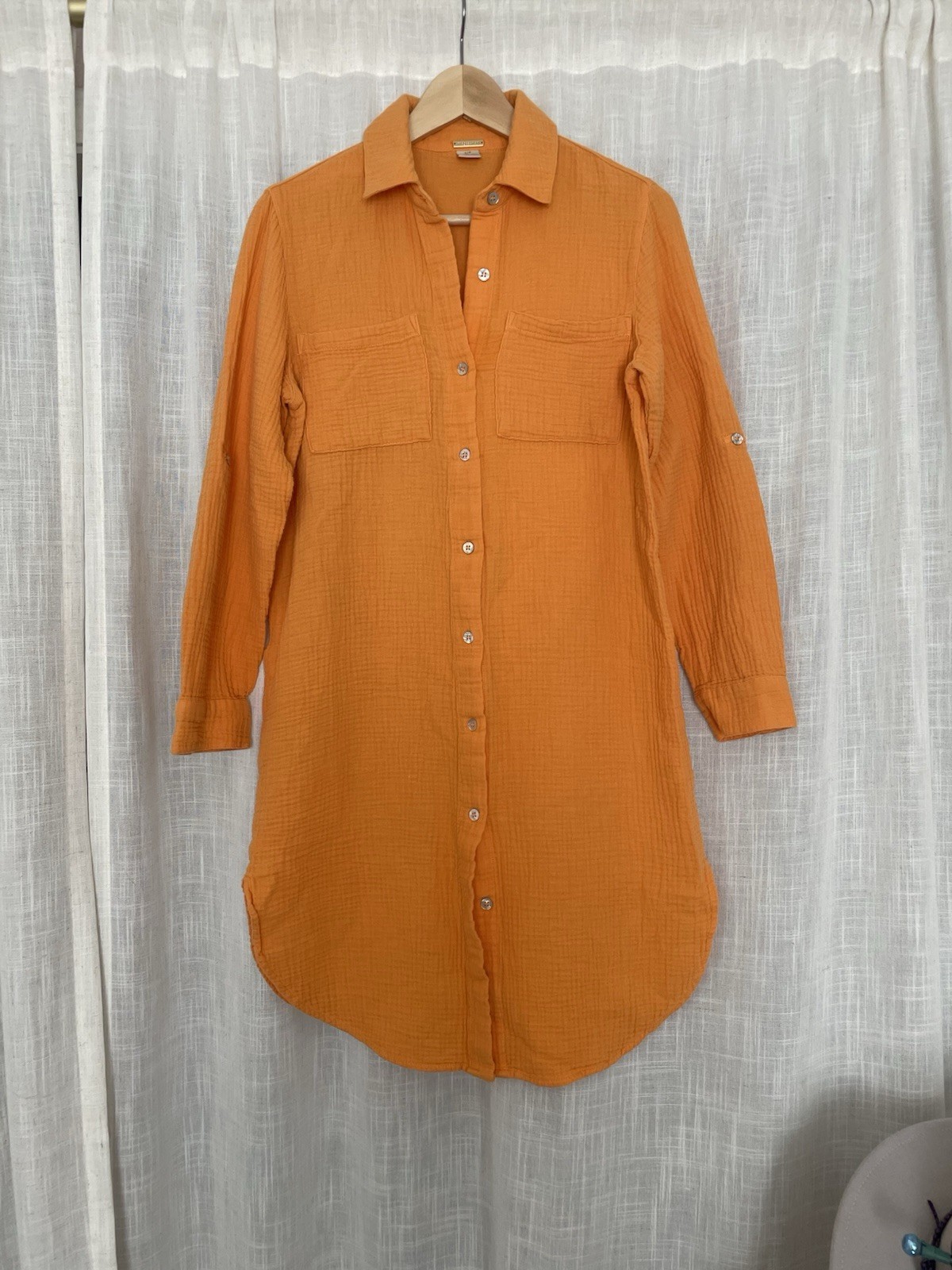 Magaschoni 100% Organic Cotton Waffle Knit Orange Maxi Shirt Dress Size S