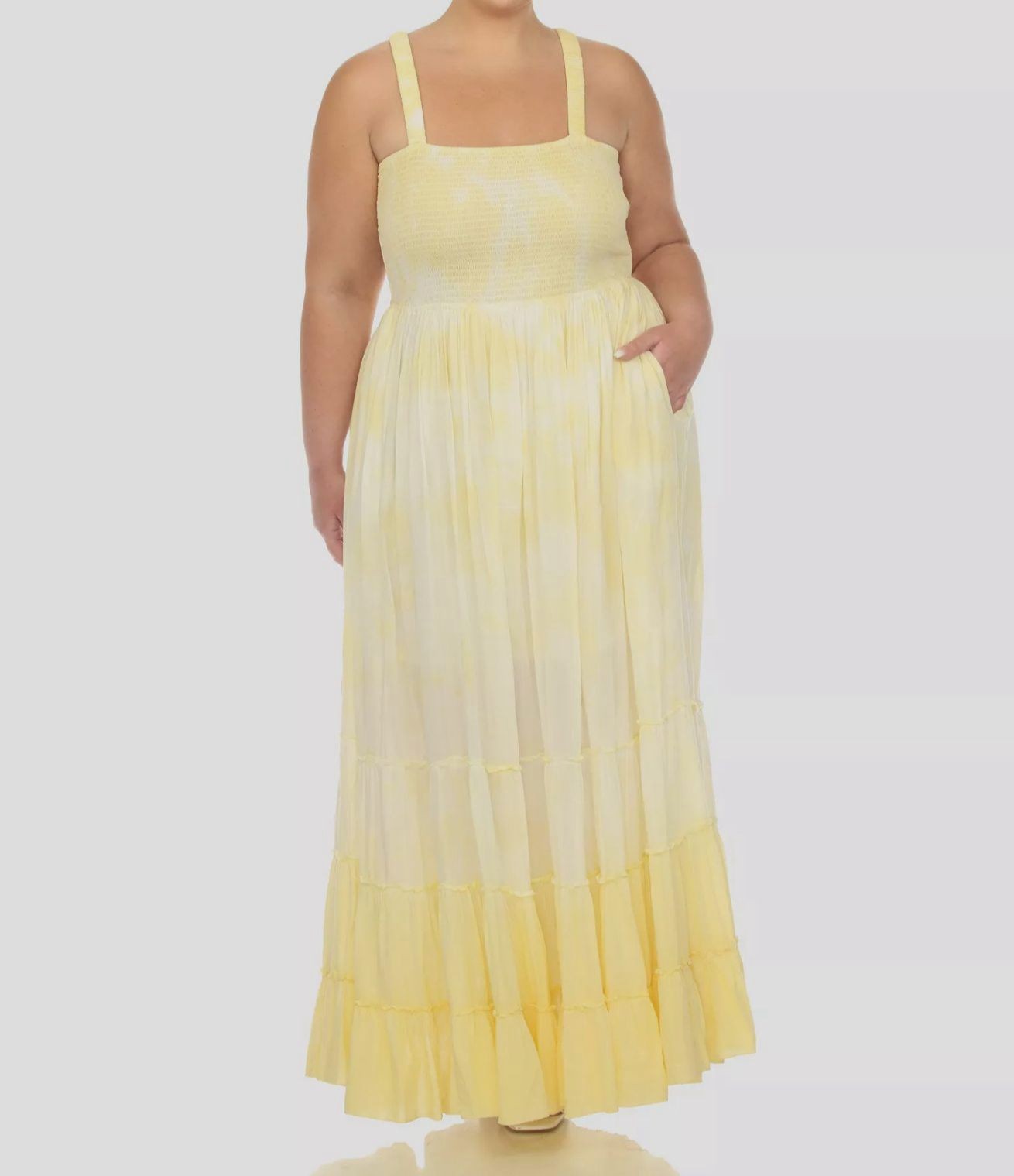 White Mark Women’s Yellow Smocked Ruffle Maxi Dress Plus Size 3XL