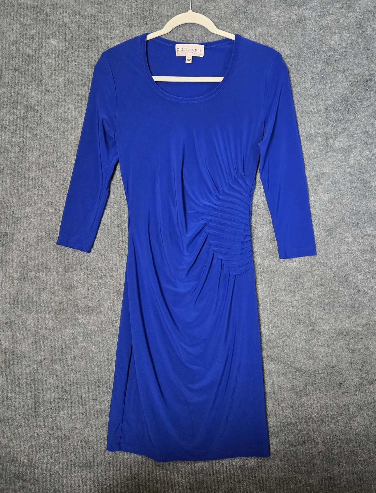 Philosophy Dress Womens S Blue Smooth Knit Ruched Scoop Neck Quiet Luxury