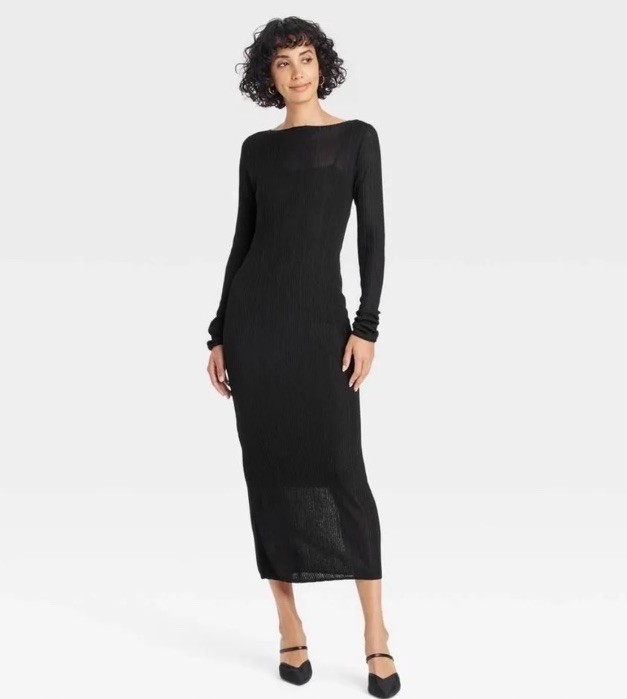 Women Long Sleeve Sheer Maxi Sweater Dress – A New Day Black XL NWT