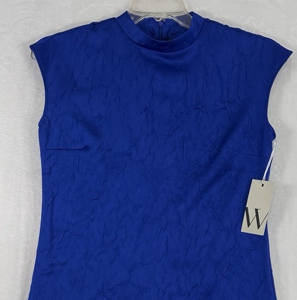 New Worthington Midi Bodycon Dress Small Blue High Neck Sleeveless Womens NWT