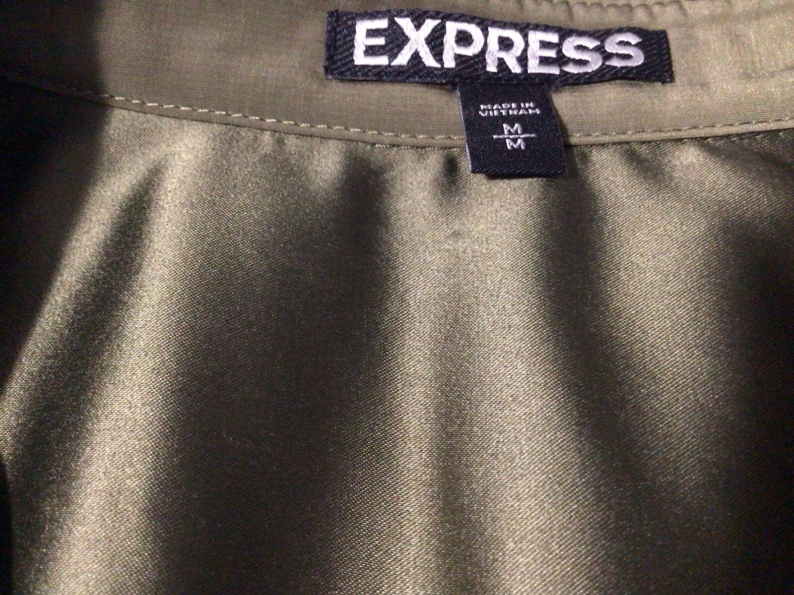 Express Olive Sleeveless Button Front Zip Pockets Belted Lined Short Dress M