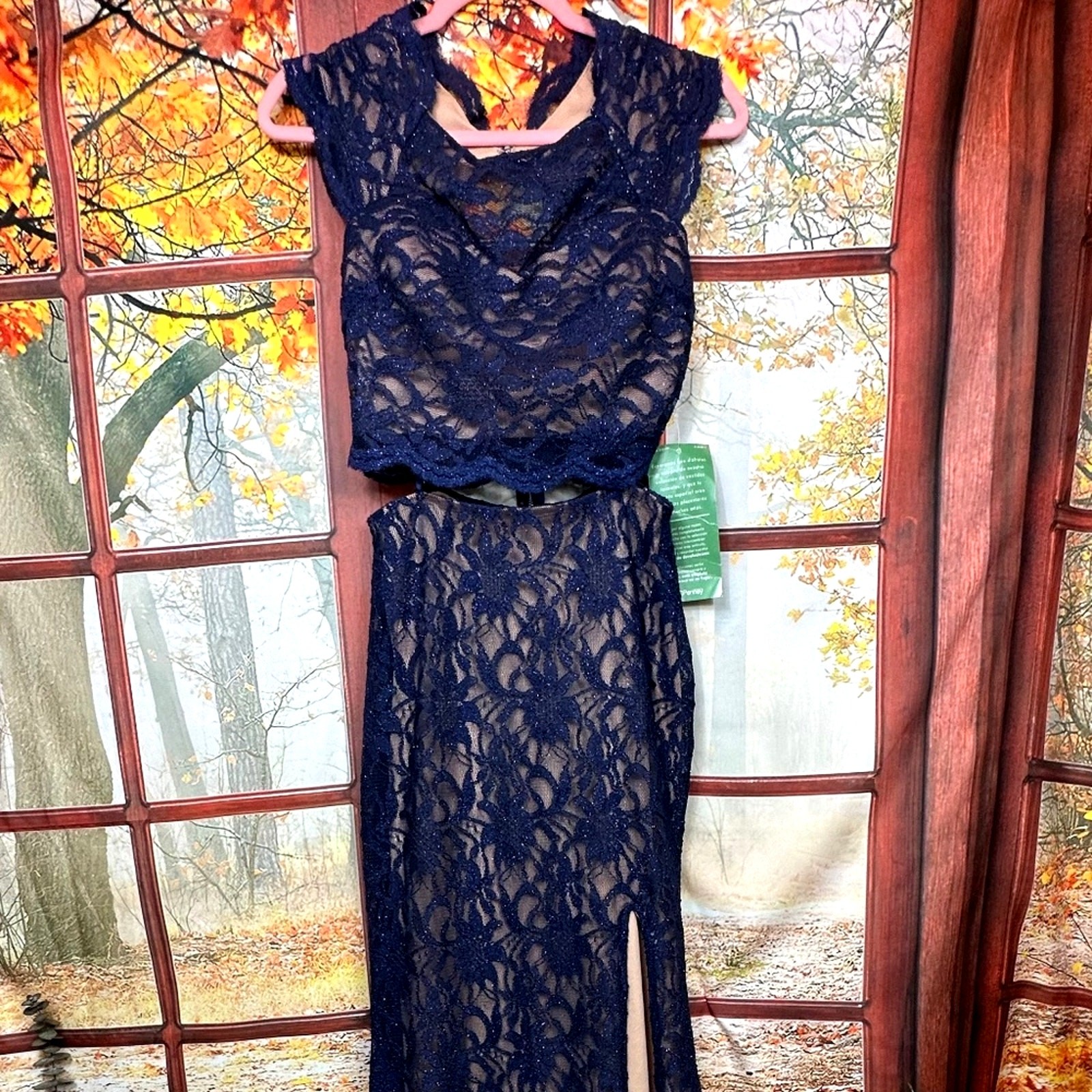 City Triangle One Piece in the Back/Two Piece in the Front Lace Gown Blue/Nude 7