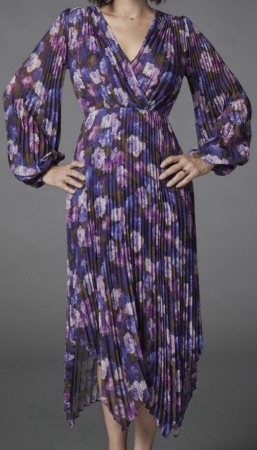 The Kooples Watercolor Floral Pleated Midi Dress Size 4 (US 6-8)