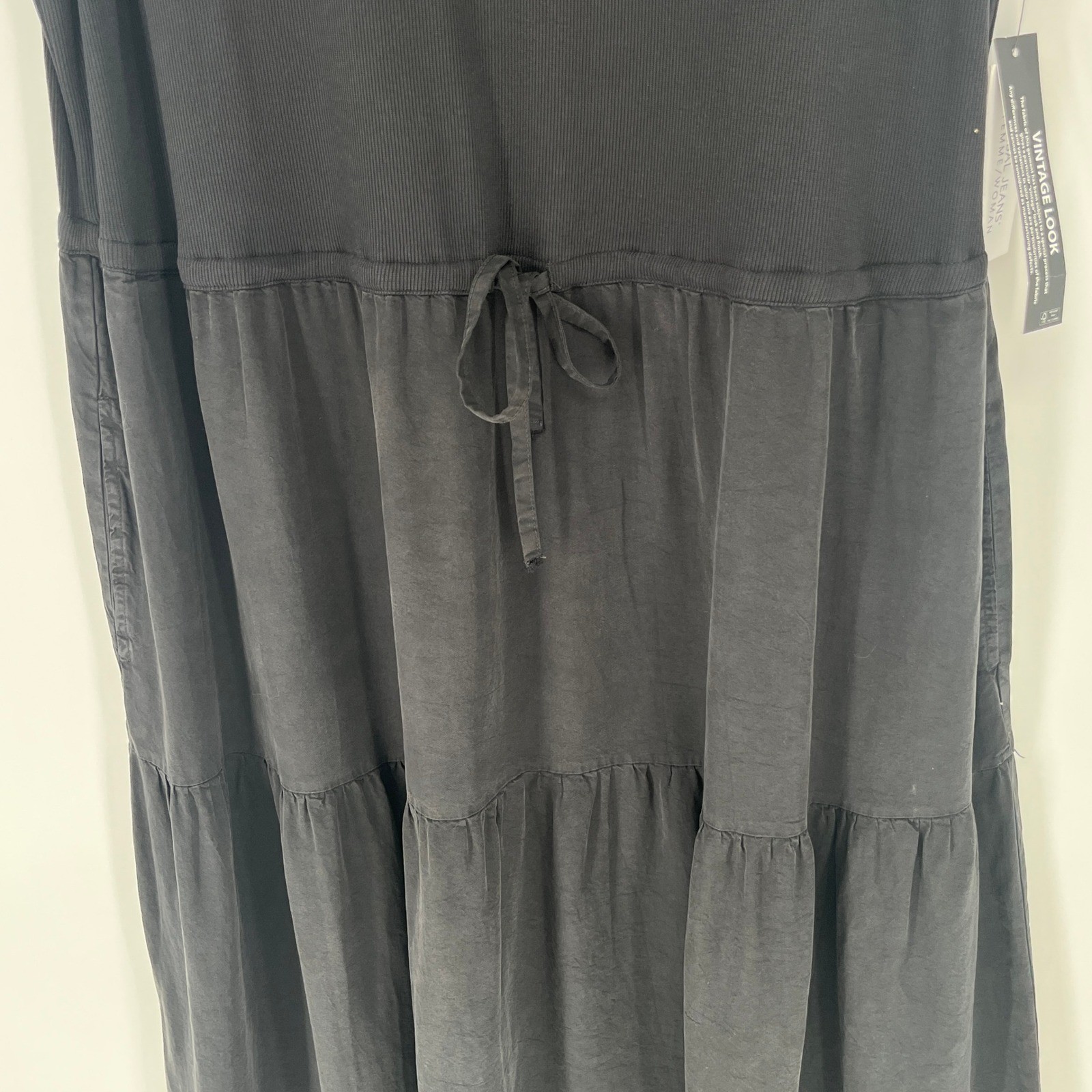 Tribal Cosette Mixed Media Tiered Midi Dress Pockets NWT Women’s Small Black