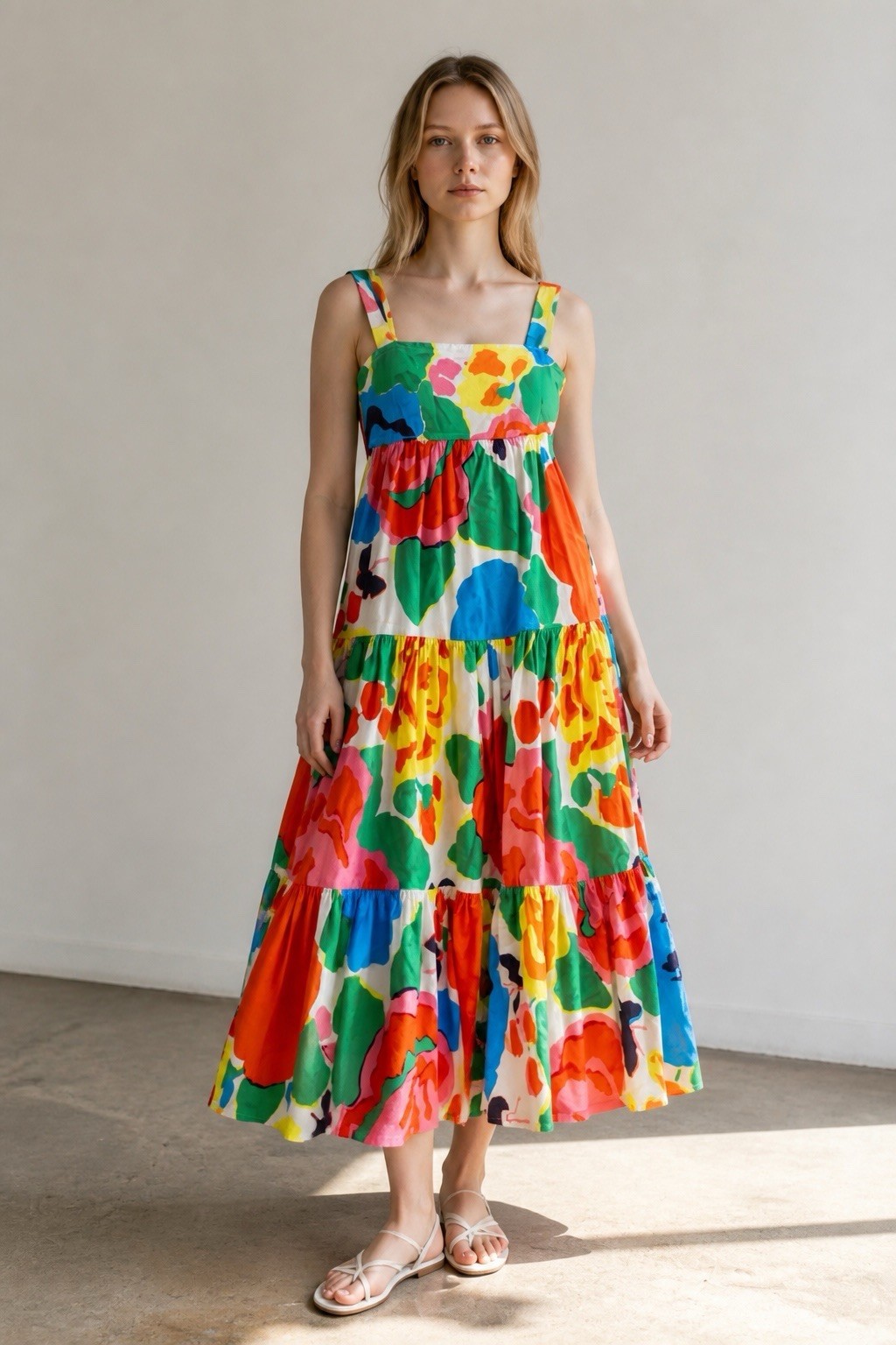 J.Crew Vibrant Multicolor Abstract Floral Tiered Maxi Sundress (Size 00)