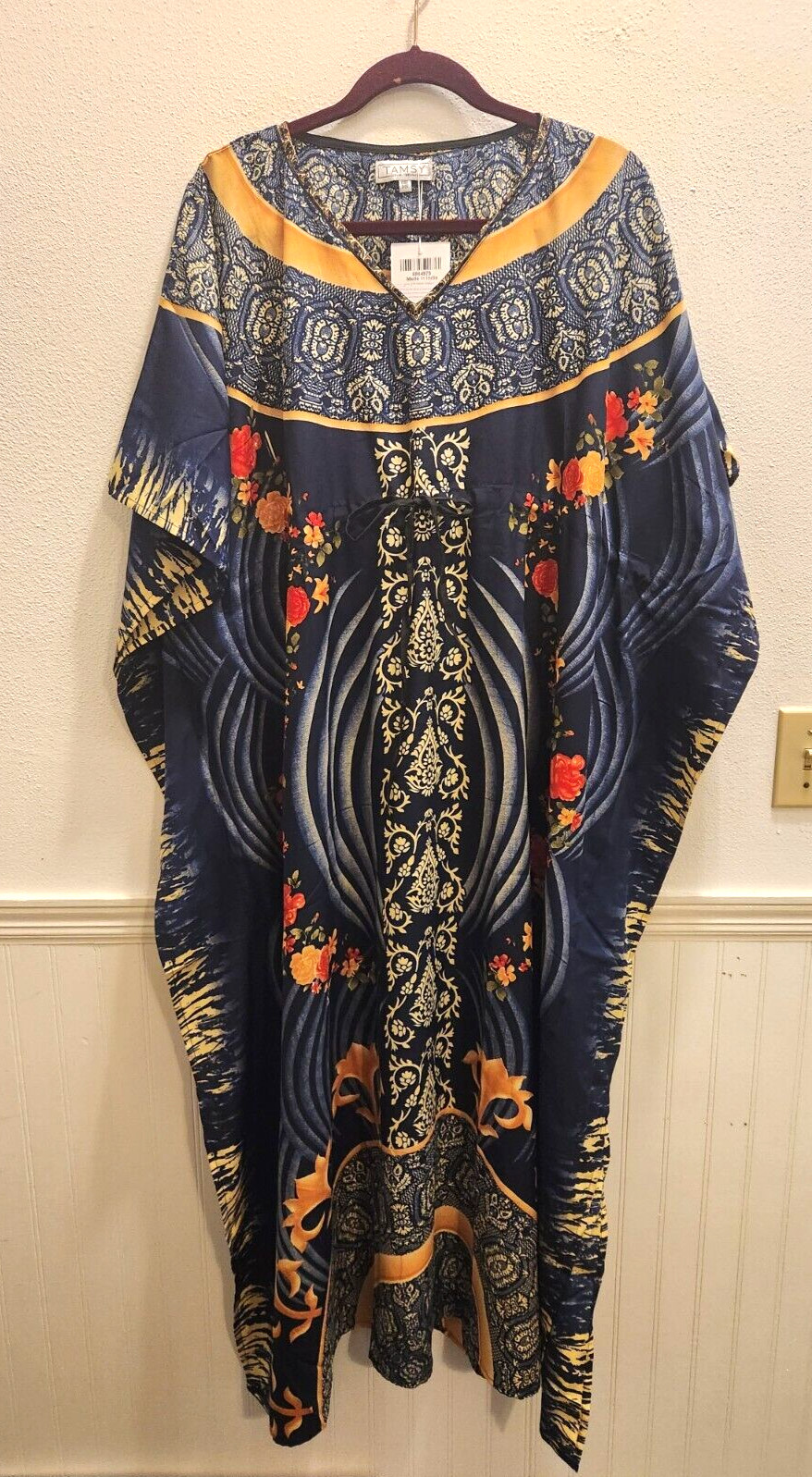 Tamsy Navy Rose Pattern Womens One Size Fits Most Kaftan 44-10