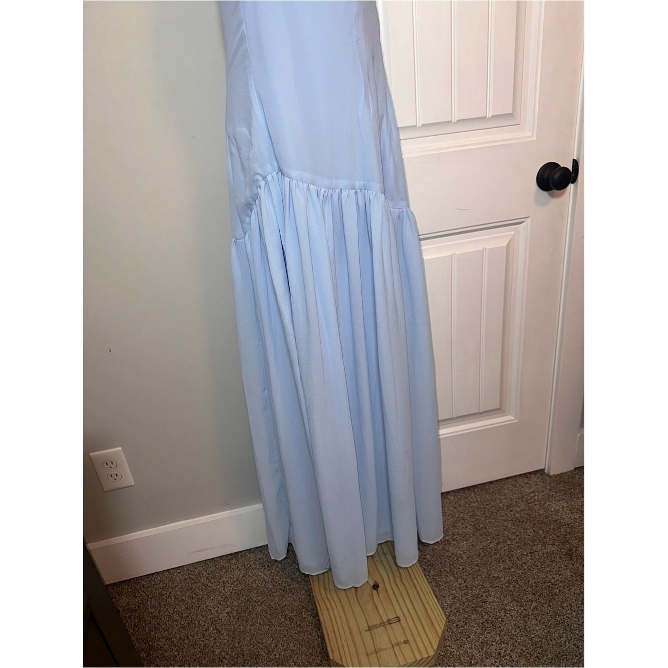 Peppermayo Size Medium Strapless Light Blue Maxi Dress with Side Thigh Slit