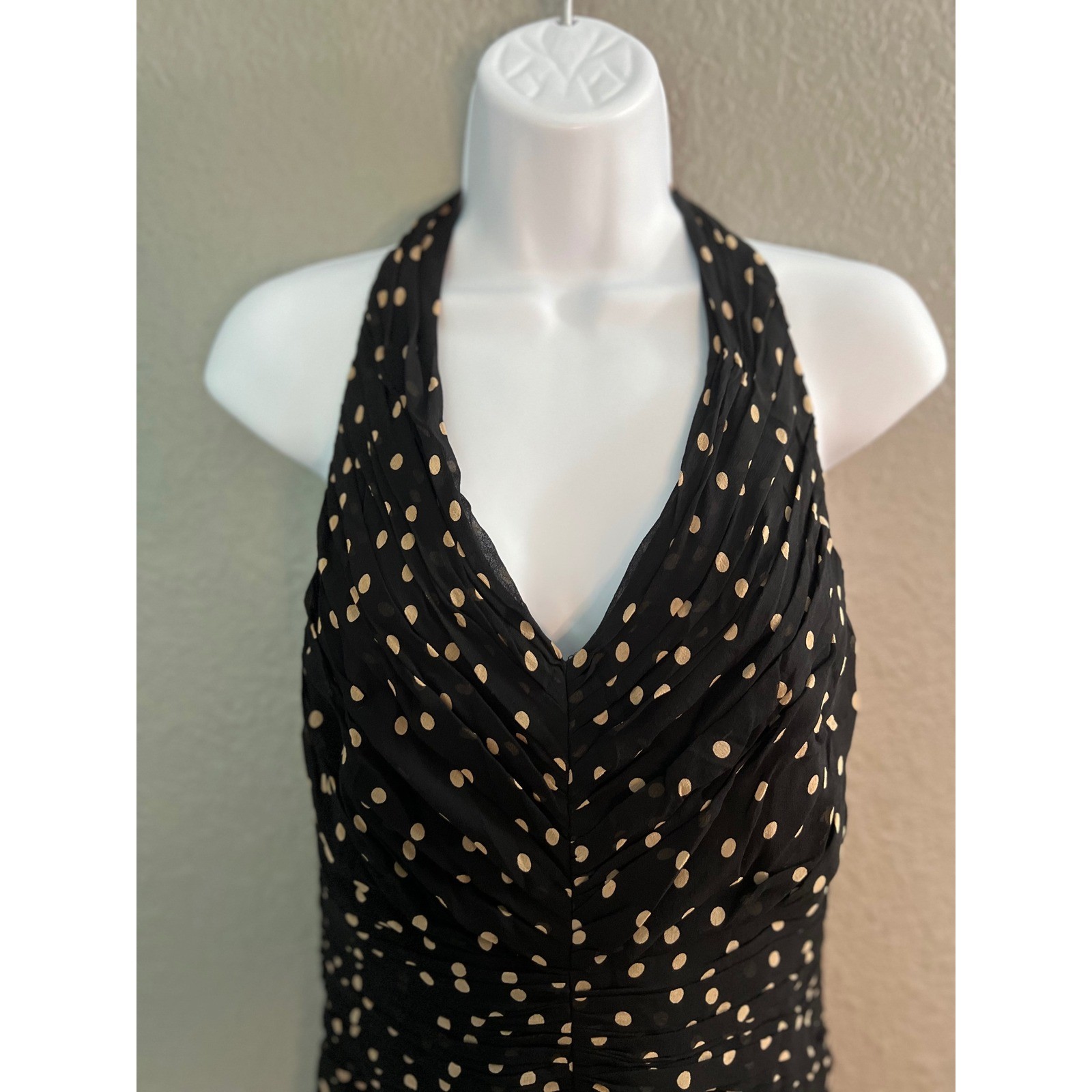 Silk Polka Dot Halter Dress SZ 12 Rushed Midi Party Cocktail Jones New York