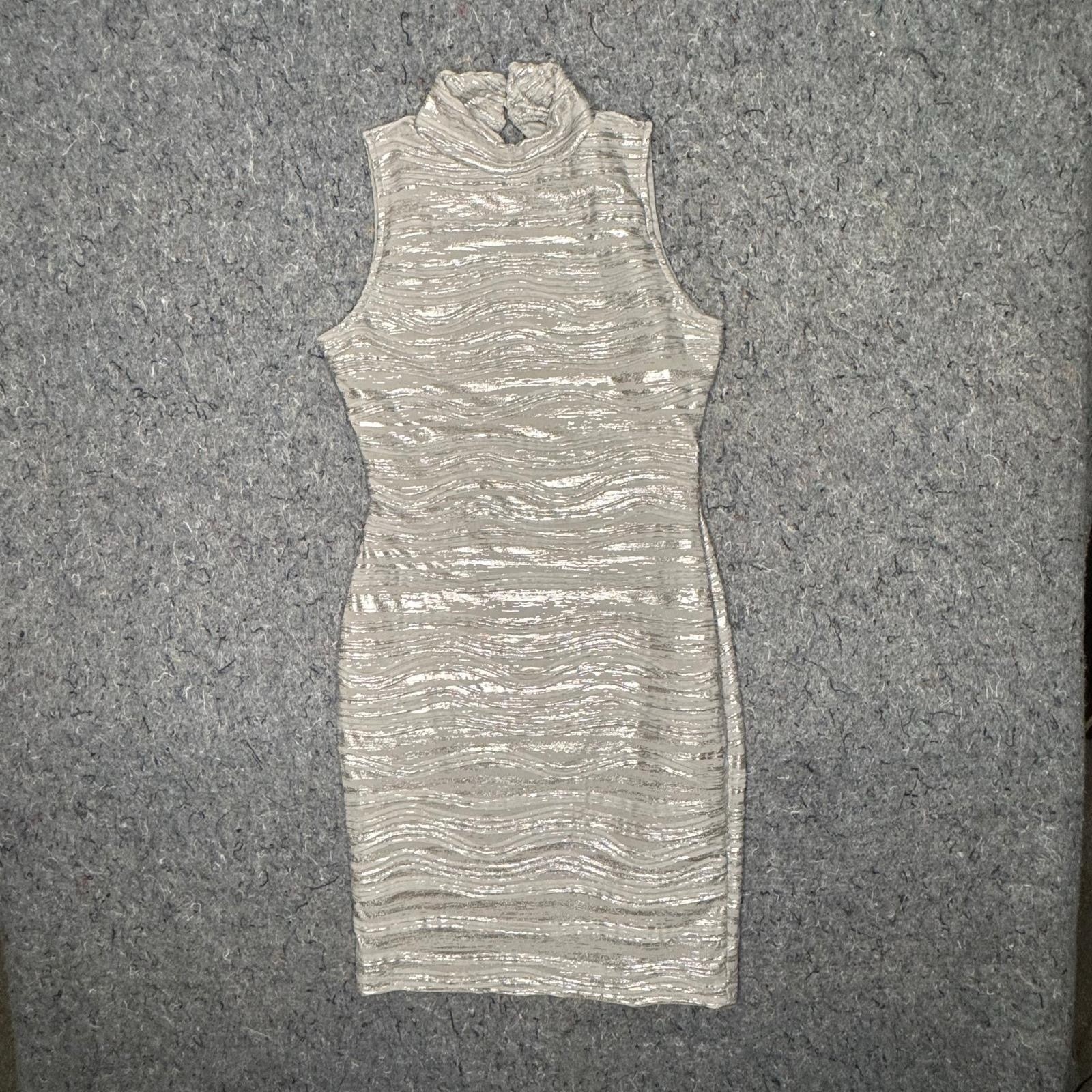 Silver Metallic Bodycon Mini Dress Womens 32 = US 2-4 S Party Club Going Out