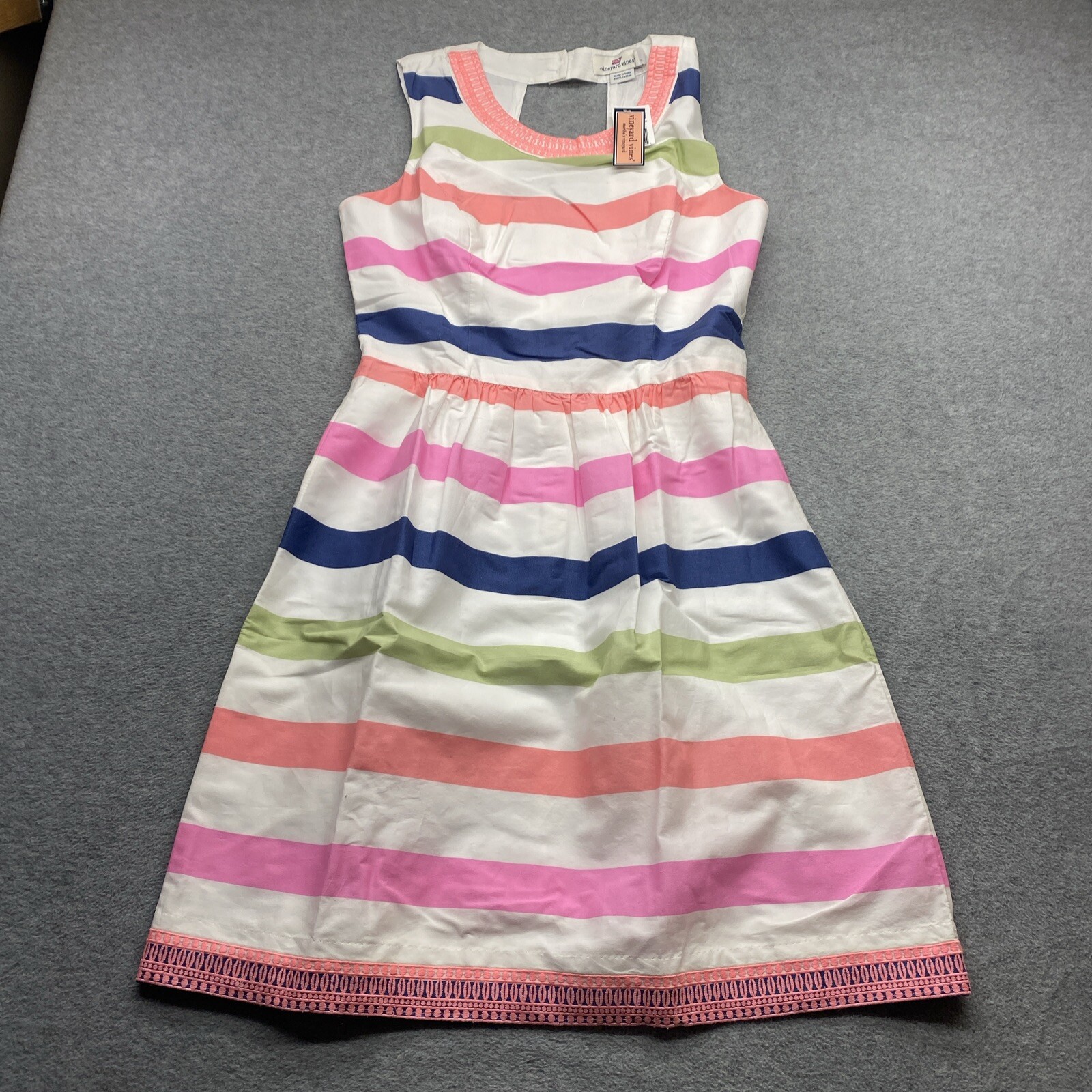 Vineyard Vines Dress Womens Size 2 Sleeveless Knee Length Pink White Striped NWT