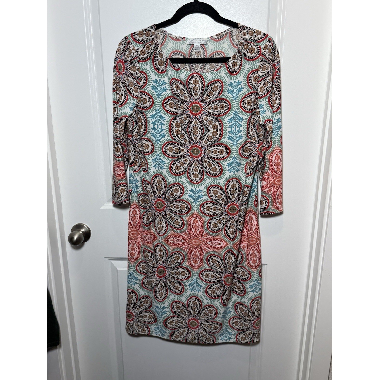 LONDON STYLE Women’s 14 Floral 3/4 Sleeve Dress Midi Large Paisley Statement