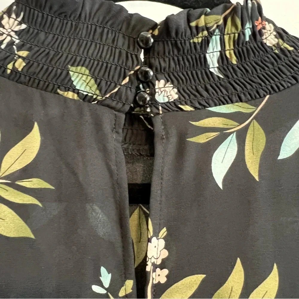 Nanette Lepore Floral Smocked High/Low Dress in Very Black Multi. Size 14. NWT.