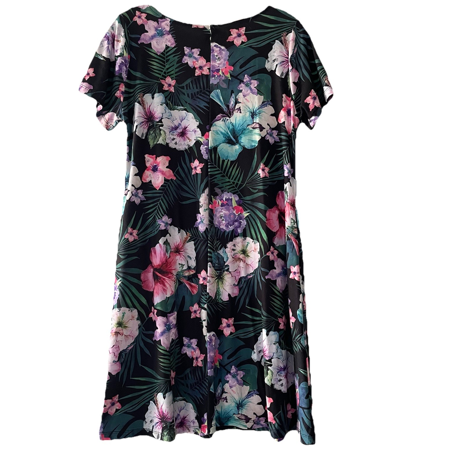 Yelete Women Size Medium Tropical Vibrant Floral Stretchy Beach Comfy Vaca Dress