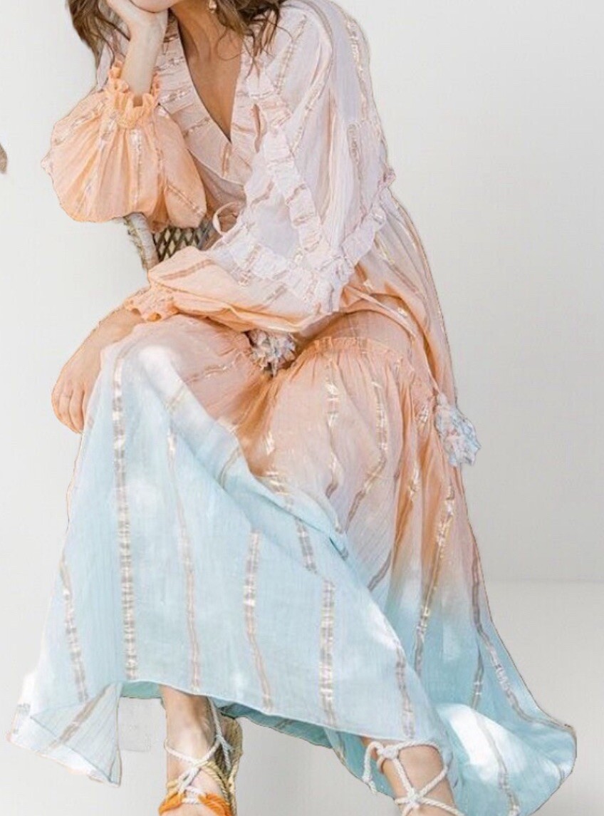 Miss June Paris Cotton Boho Chic Beachy Maxi Ombre Tie Dye Lame O/S NWT