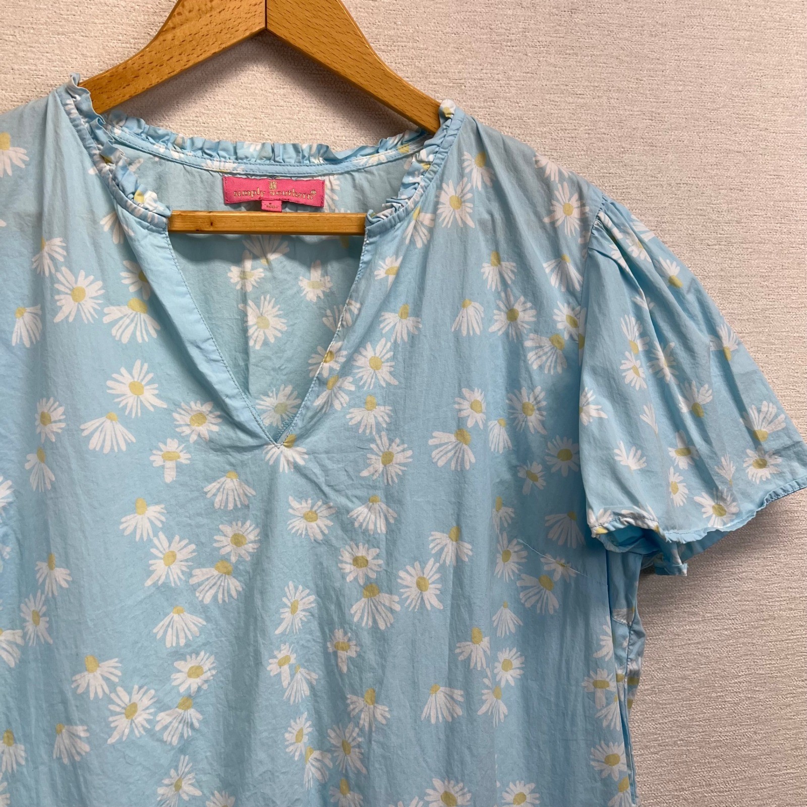 Simply Southern Blue Daisy Print Ruffle Tiered V Neck Dress Size L