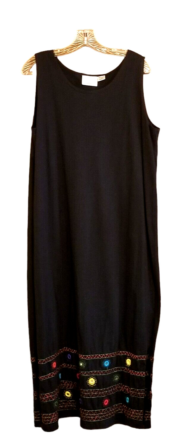 Vintage Tropico Beachy Black Cotton Knit Maxi Dress XL 2 Pc Dress Top Embellish