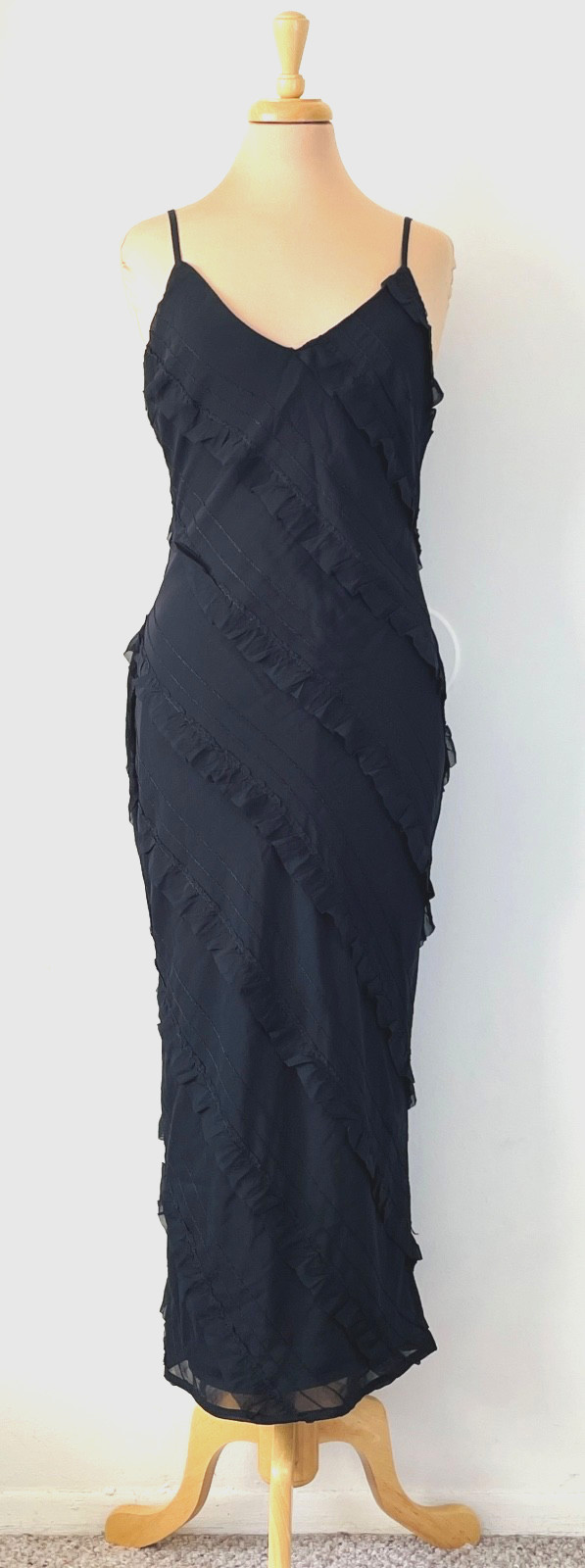 Princess Polly Size 4 Lars Solid Black Maxi Dress Ruffle Trim NWT