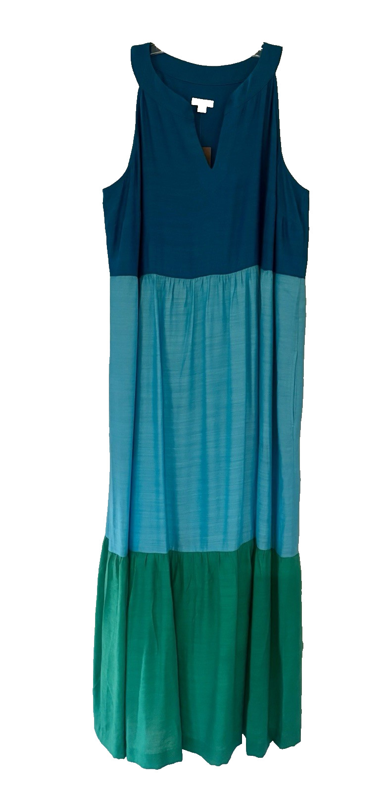 J. Jill Women’s Size M NWT Green Blue Color Block Sleeveless Lined Maxi Dress