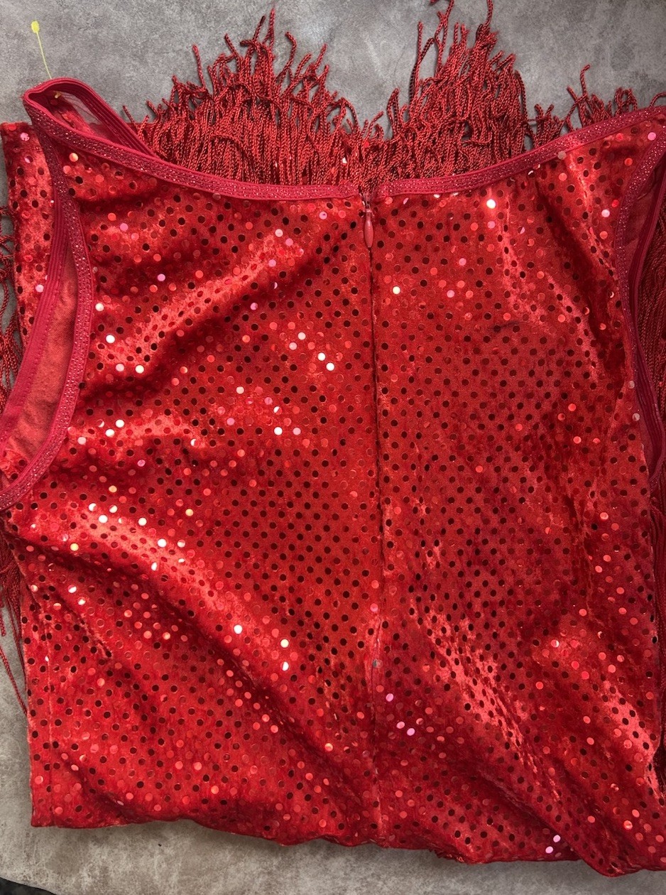 Vtg Charades Chicago red Flapper Sequin Fringe Dress Size Small HTF