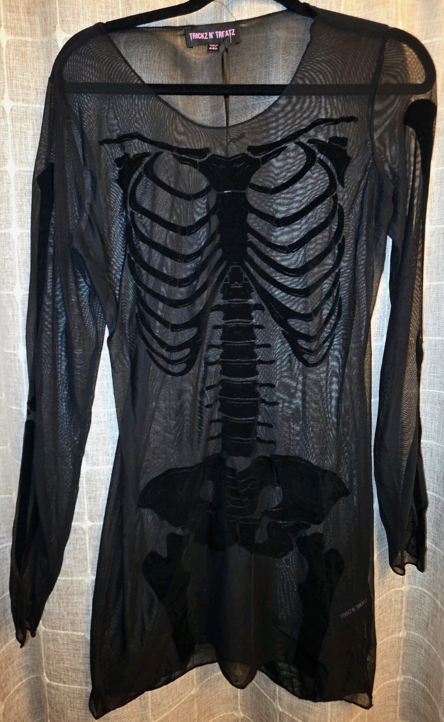 NWT XXL Dolls Kill Trickz n Treatz Bony Bandit Skeleton Mesh Mini Dress Black