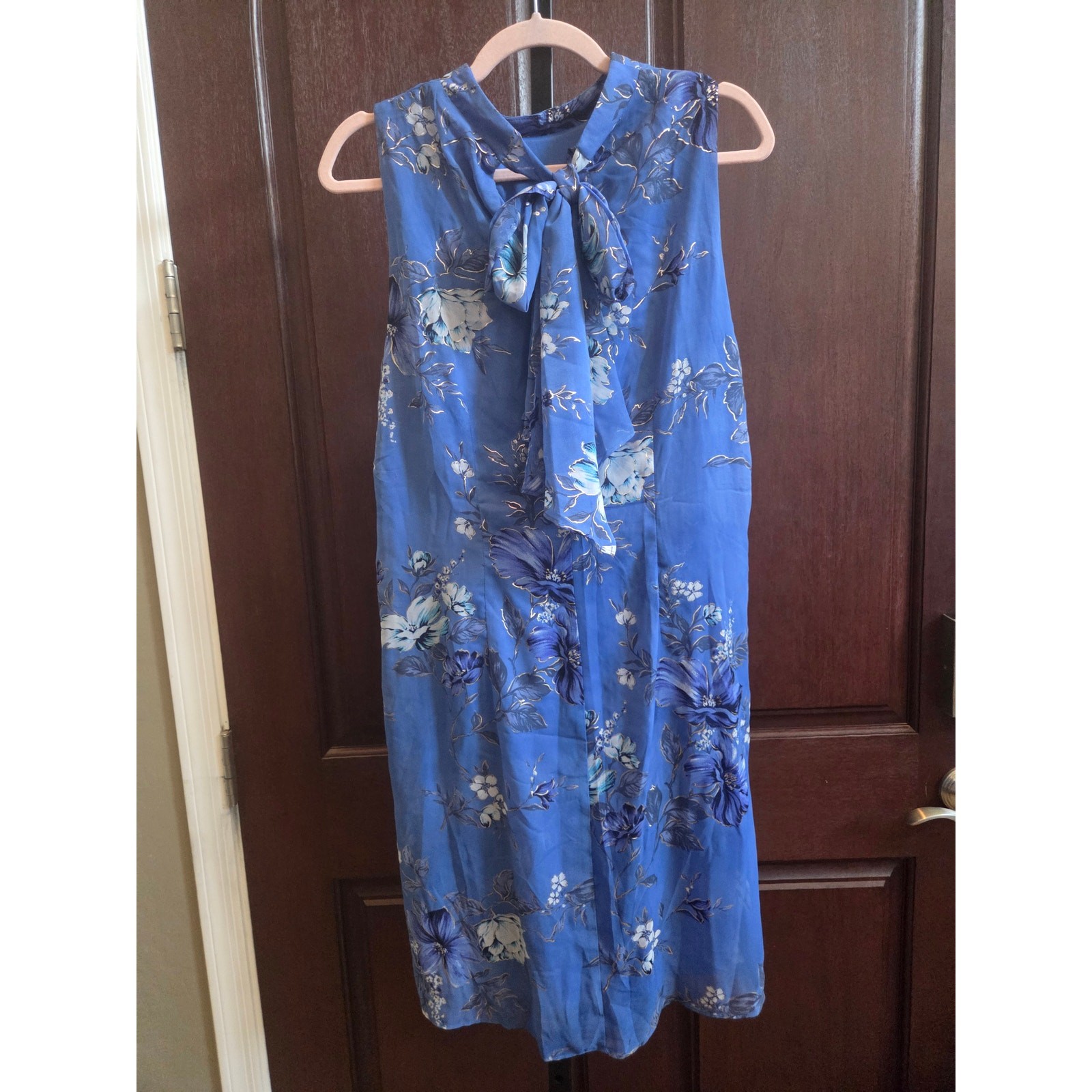 NWT Lane Bryant Blue Floral Mock Neck Sleeveless Shift Midi Dress 14/16