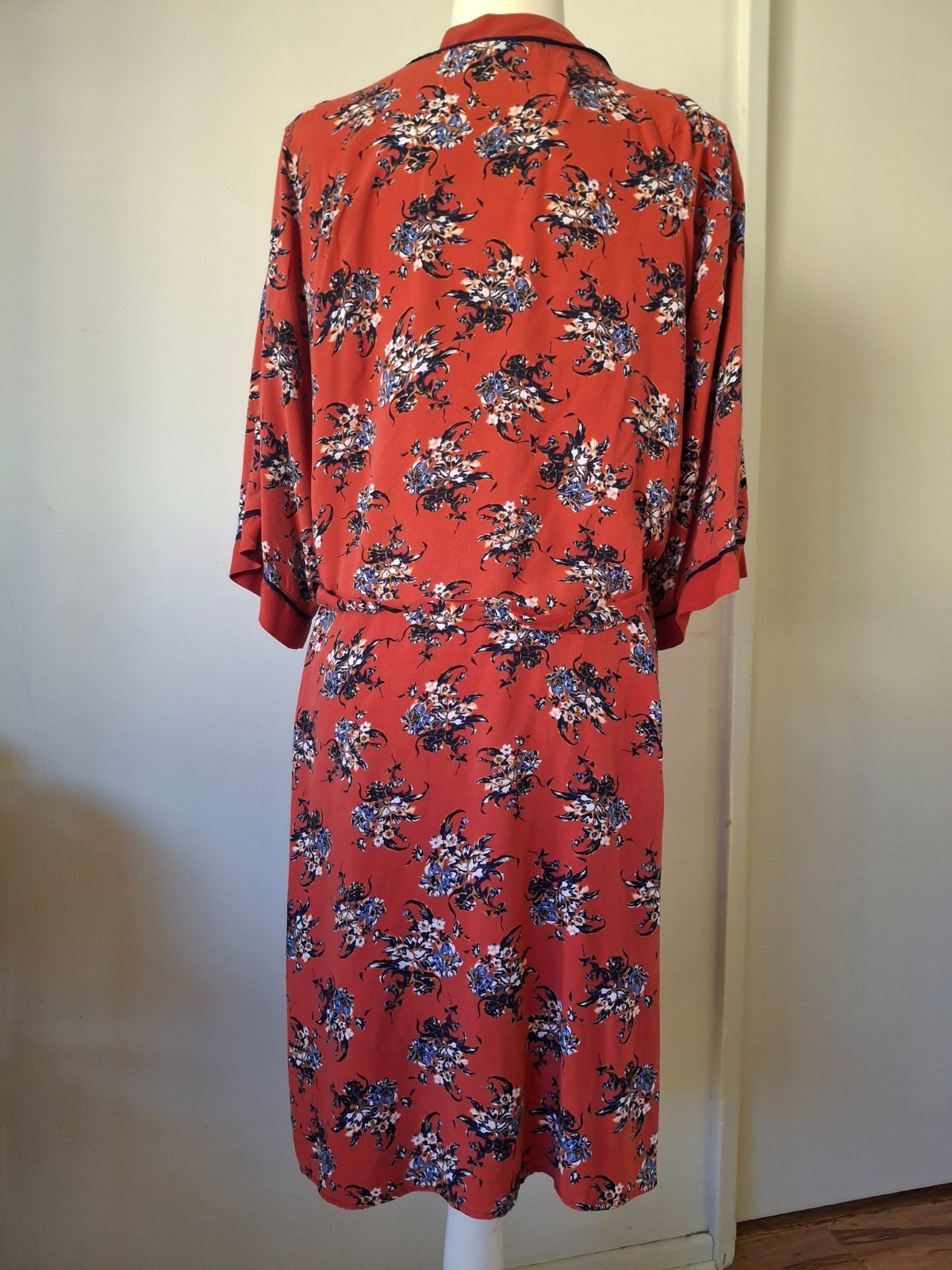 Time and Tru Floral Kimono Duster Cardigan Rayon Tie Waist L/XL Boho