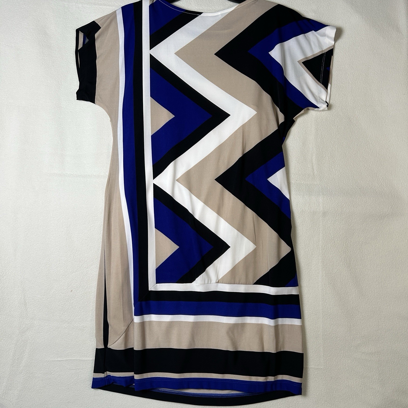 Studio One New York Geometric Shift Dress Blue Black Beige Jersey Knee Length S
