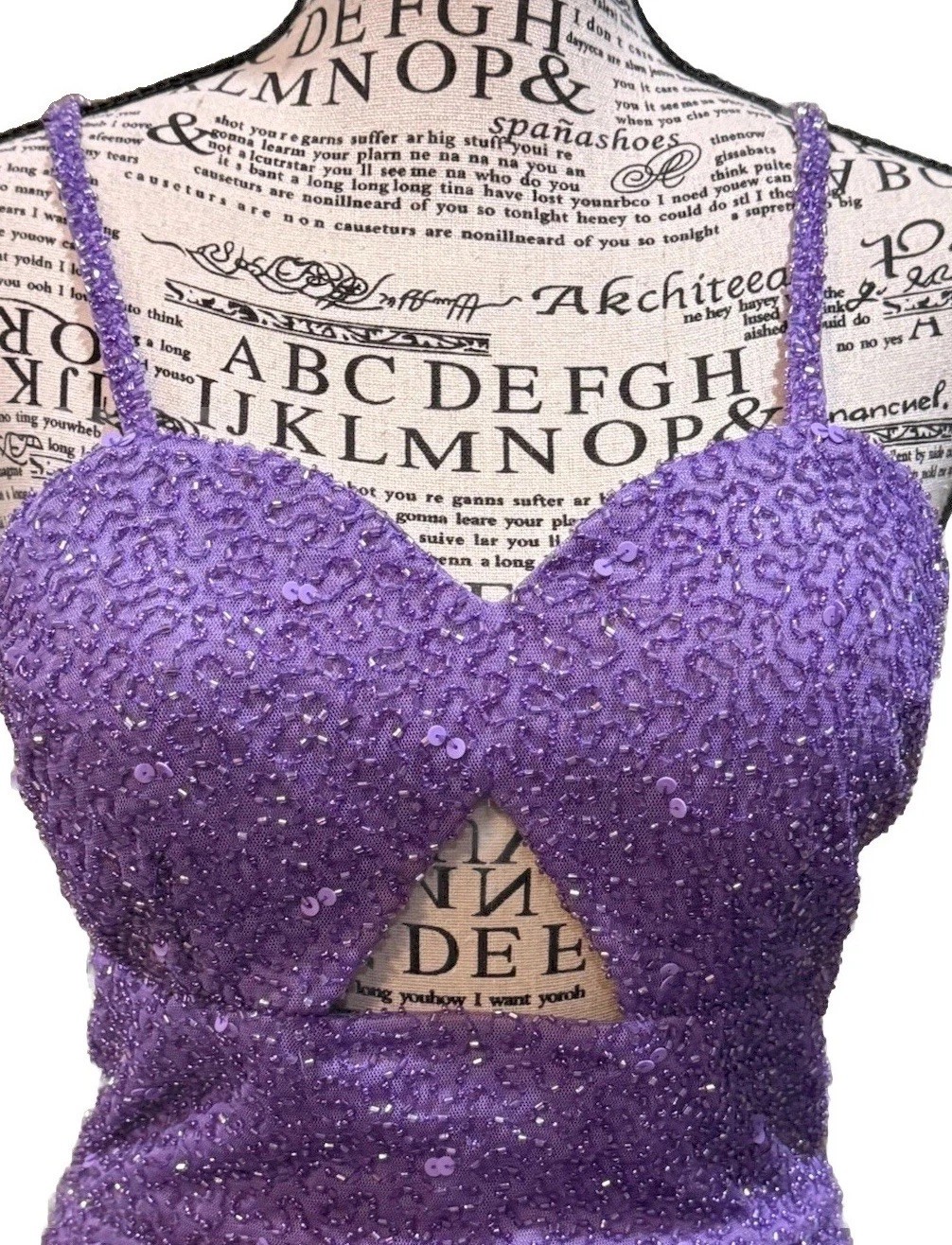 Aleta Purple Spaghetti Strap Sequin Beaded Mesh Cut-out Adjustable Mini Dress 2