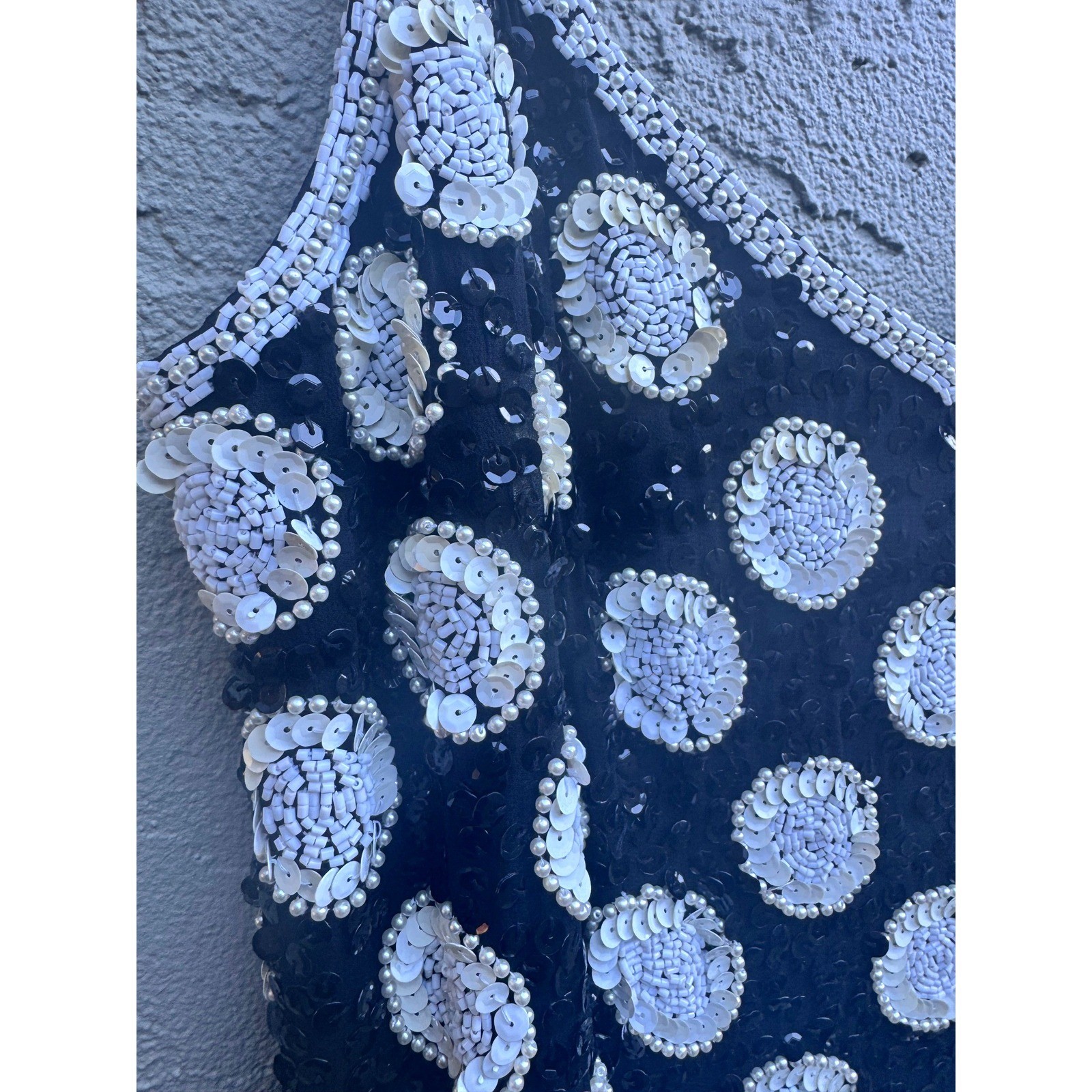 Vintage Oleg Cassini Black White Sequin Polka Dot Mini Dress SZ 8 Formal Party