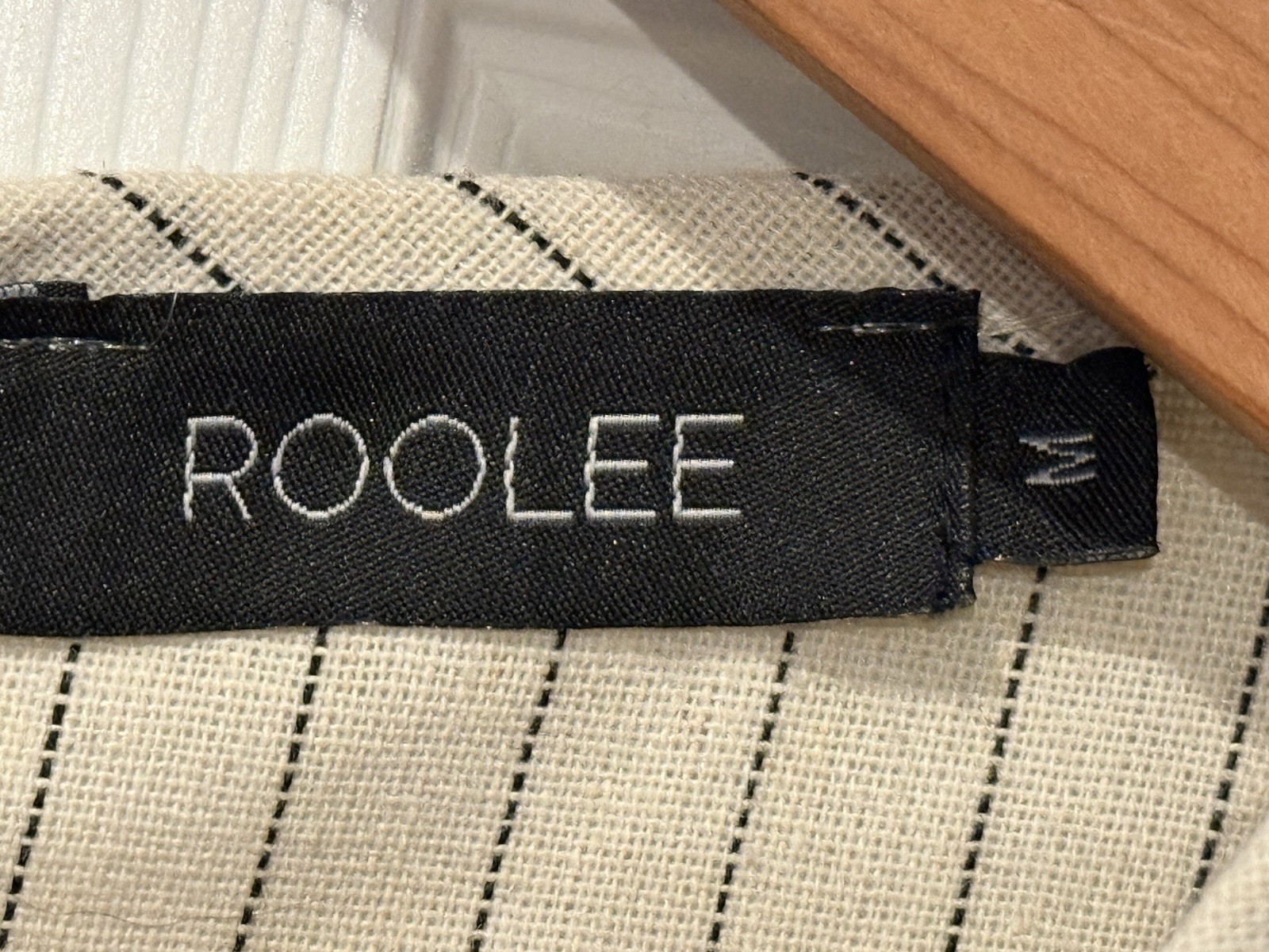 ROOLEE Beige Blk Striped A-Line Knee Length Cotton Linen M Minimalist Classic