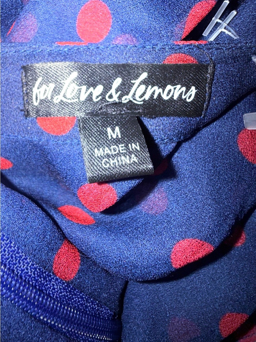 For Love & Lemons Navy Red Polka Dot Maxi Dress Puff Sleeve Side Slit M
