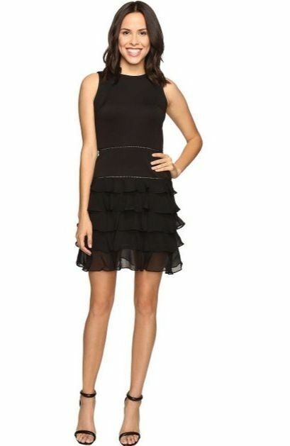 Maia Black Ruffle Dress Sz 10 Back Zipper Sleeveless Lined