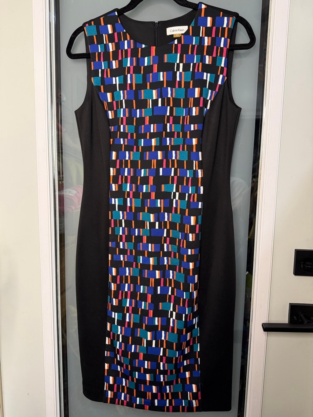 Calvin Klein Black Multi-color Sleeveless Sheath Dress Size 10