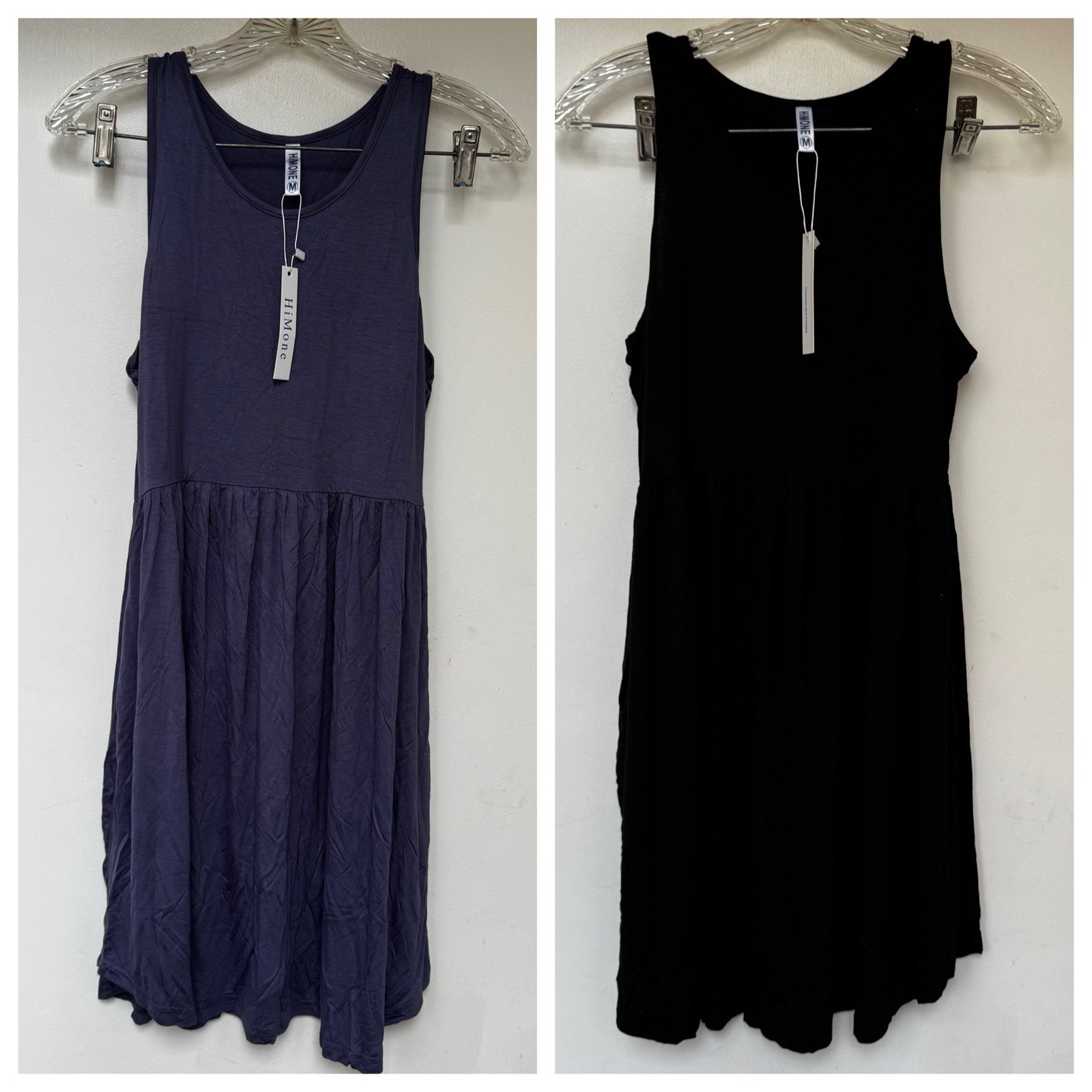 2 NWT Himone Women’s Medium Sleeveless Fit & Flare Dresses Black & Blue