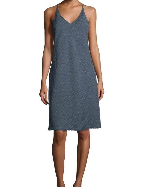 ATM Anthony Thomas Melillo racerback linen blend shift dress in indigo stripe Sm