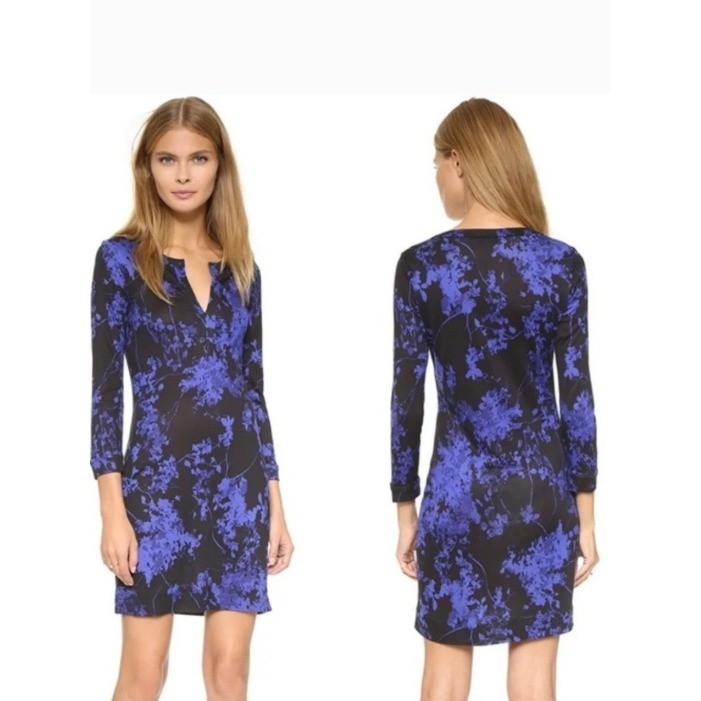 Diane von Furstenberg Silk Jersey Raye Dress size 6 Blue Black Floral Preppy