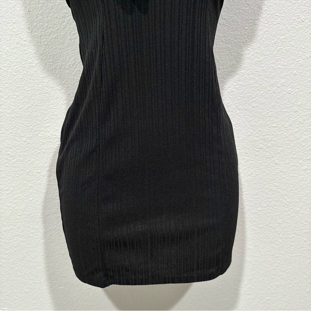 charlotte russe black ribbed off the shoulder ruffle front tie bodycon dress