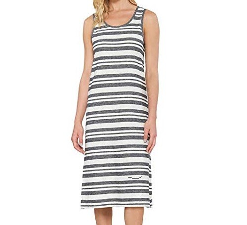 Matty M Ladies’ Side-Slit Tank Dress Stripe Charcoal Size M