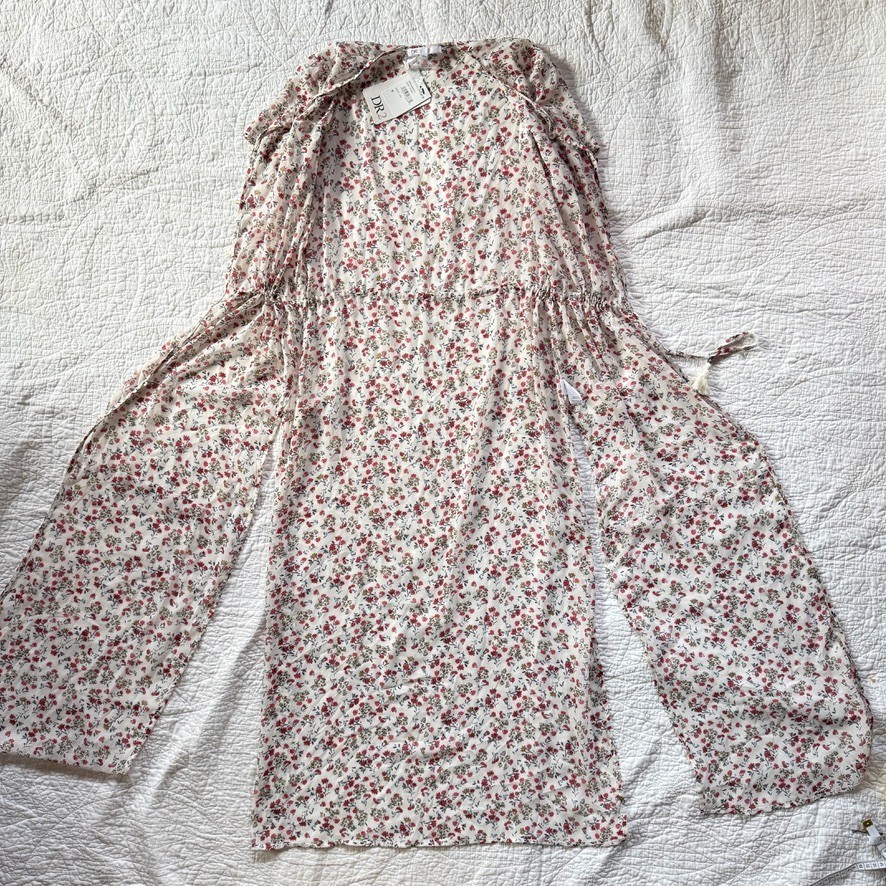 NWT DR2 Garden Party Ditsy Floral Sheer Dress Duster Cardigan Size S Cottagecore