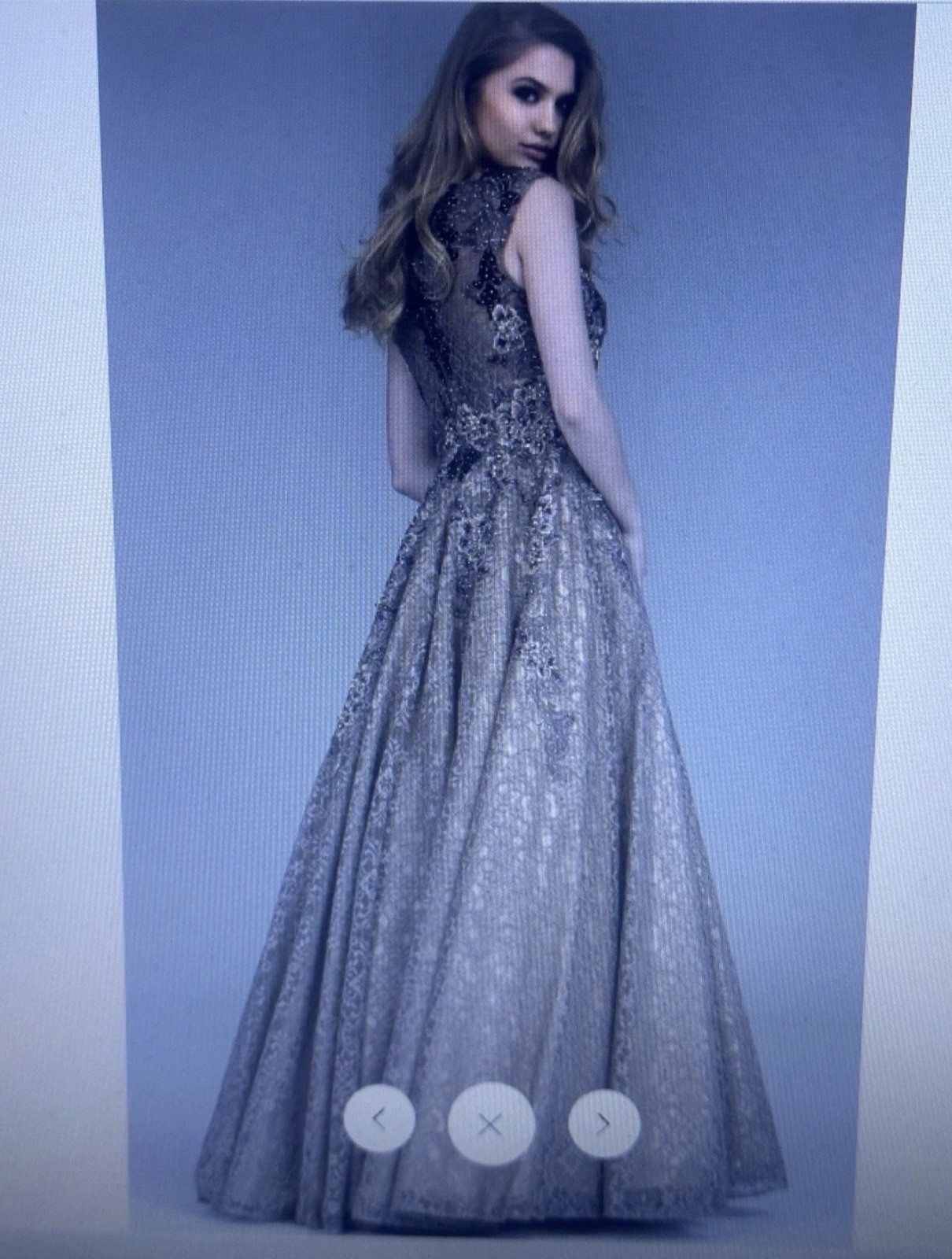 Jovani – Embellished Lace A – Line Evening Gown Taupe Size 14
