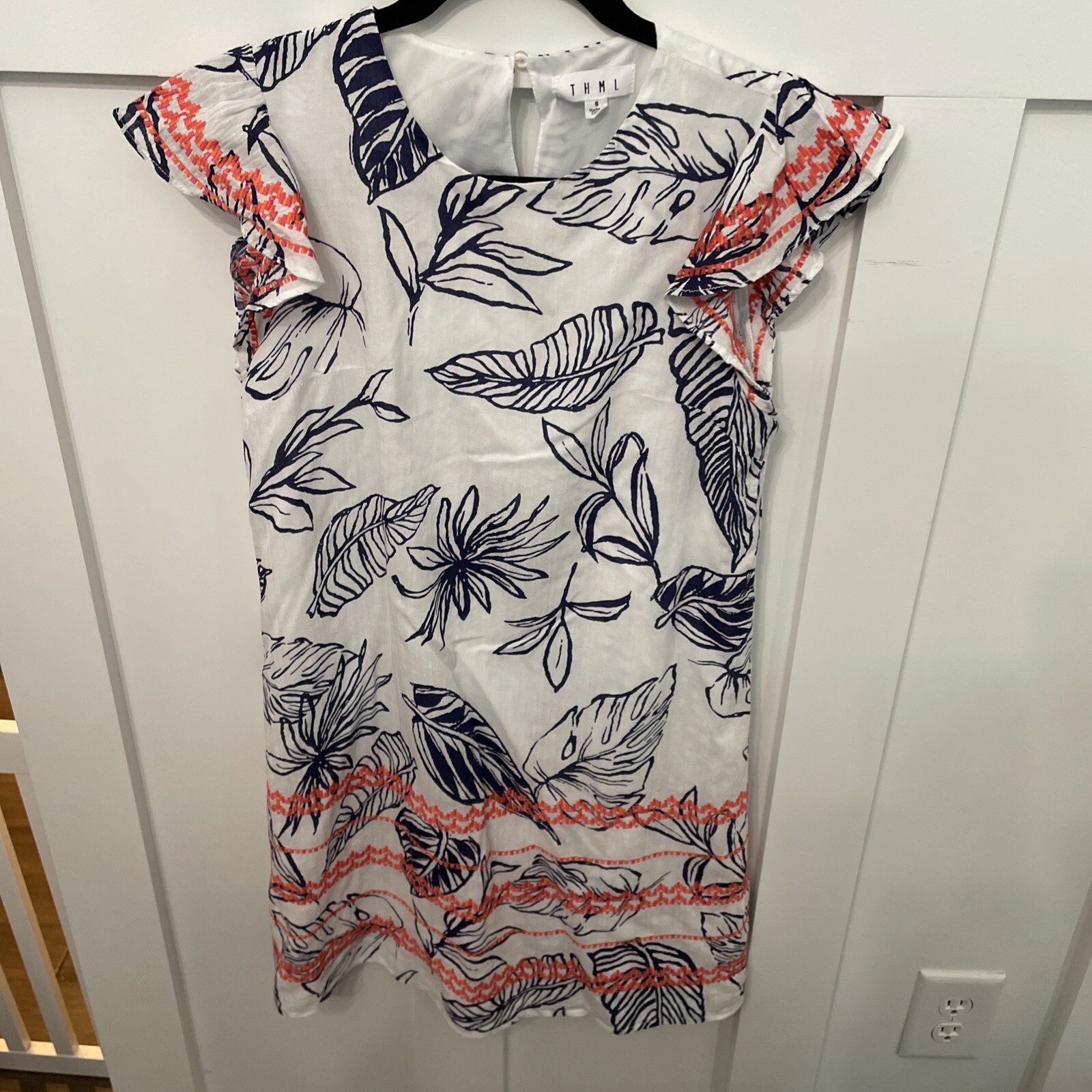 Women’s Boutique Dress- THML- Size Small- Flutter Sleeves- White /Embroidery