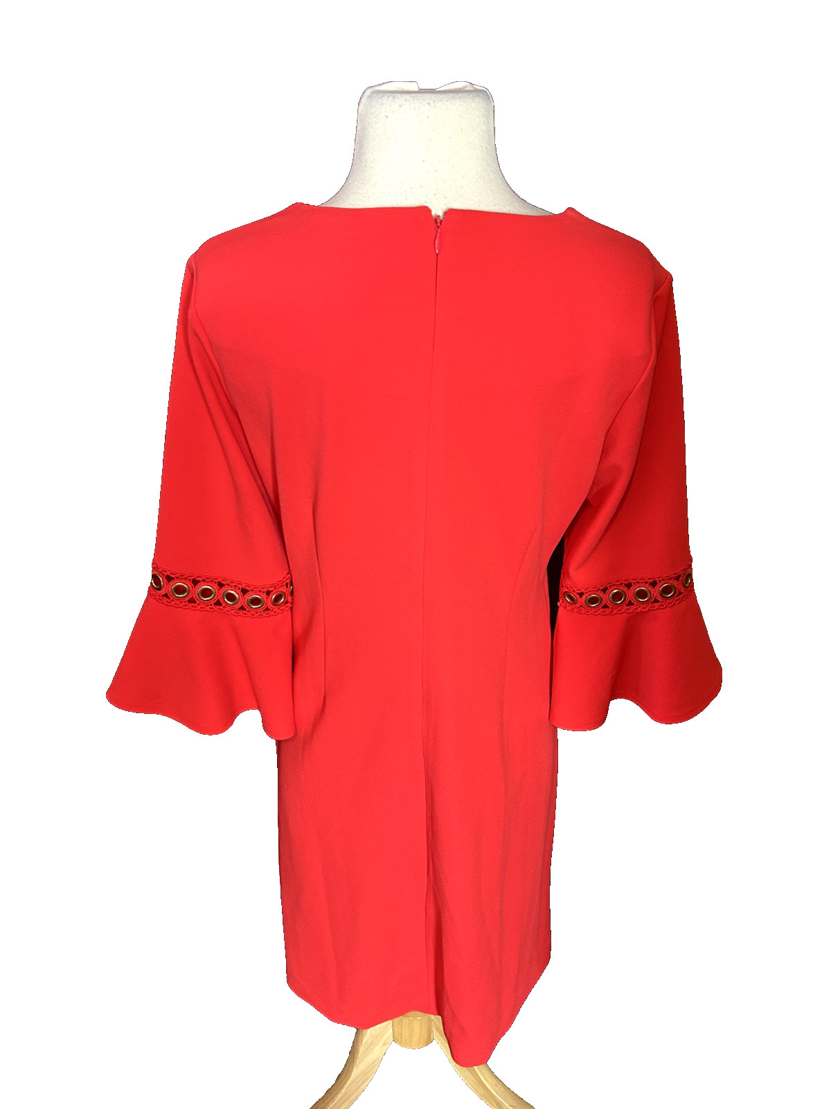 Dennis by Dennis Basso Red 3/4 Bell Sleeve W/Grommet/Lace Details Sz 4 Dress