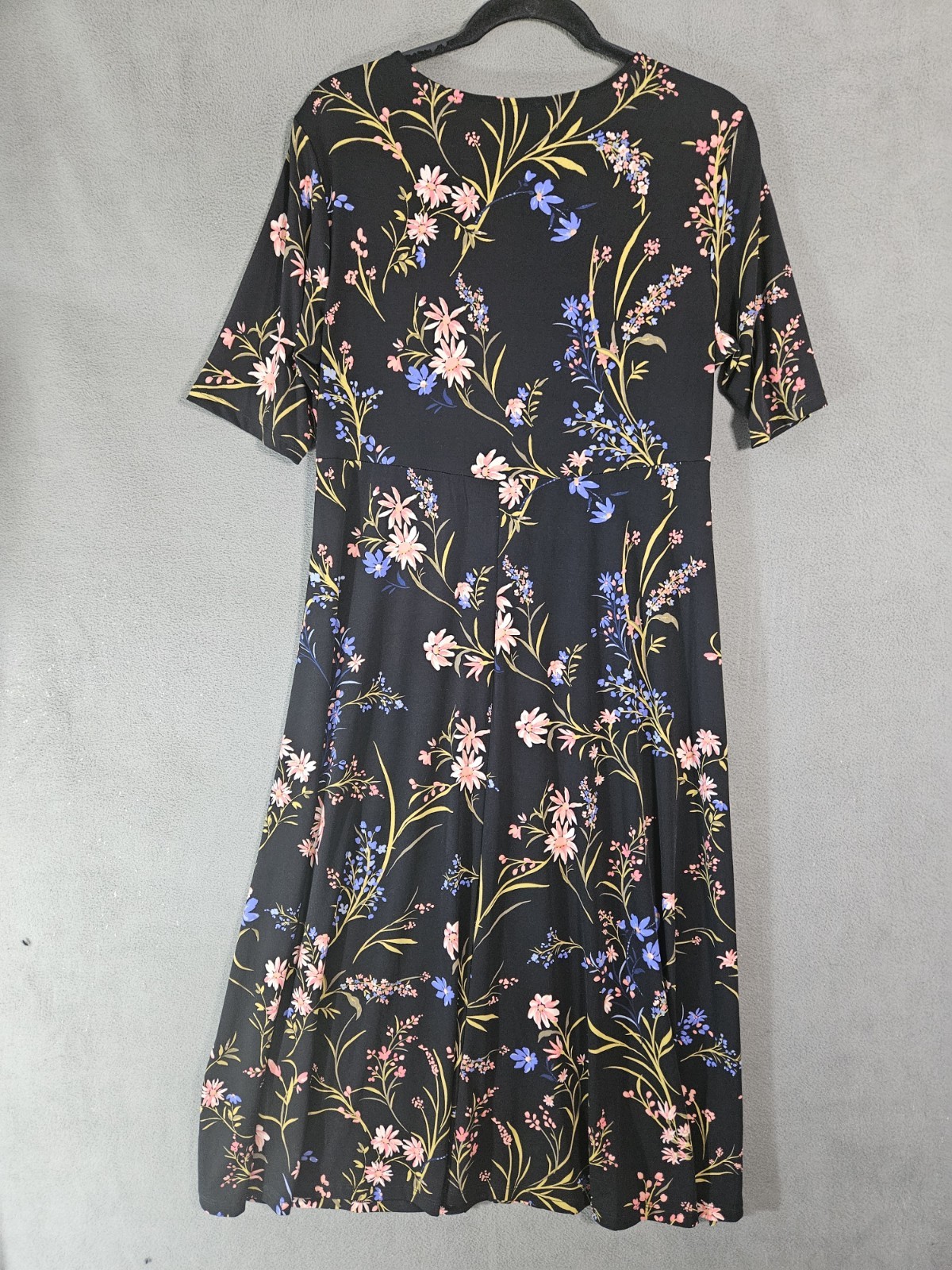 Vintage MSK Dress Large Half Sleeves Multicolor Floral Stretch Boho Button Vneck
