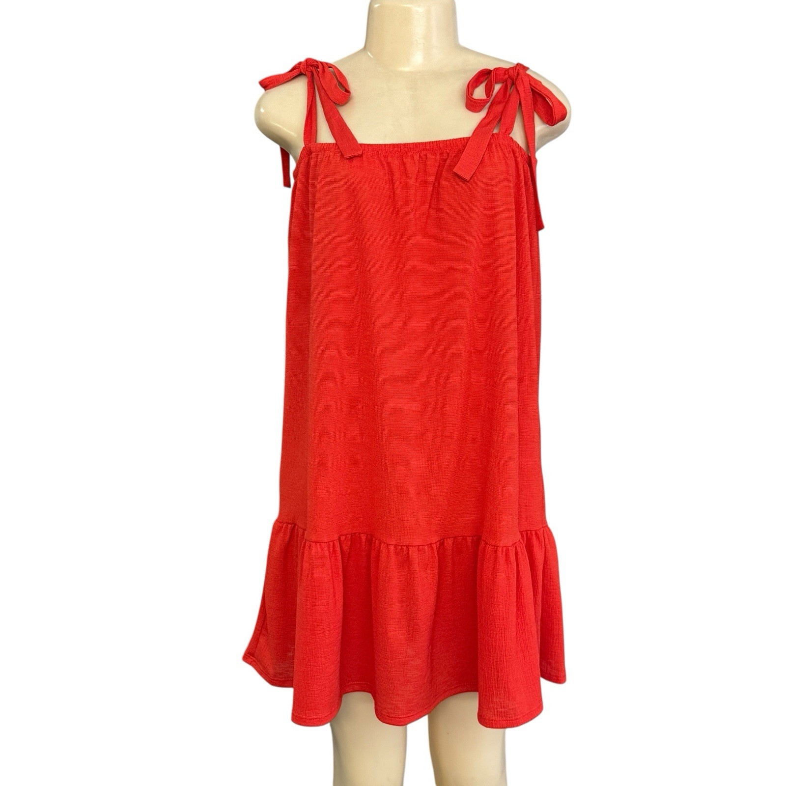 GREEN ENVELOPE Red Halter Sundress Summer Relax Fit Tiered Mini Dress Cover Up M