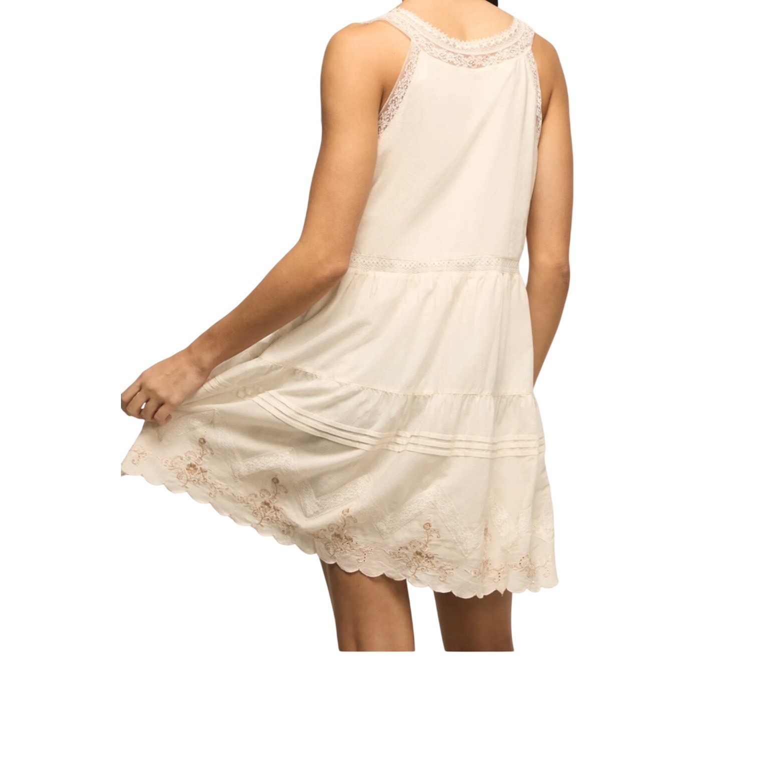 Lucky Brand White Embroidered Boho Mini Dress Sleeveless Button Front XS NEW