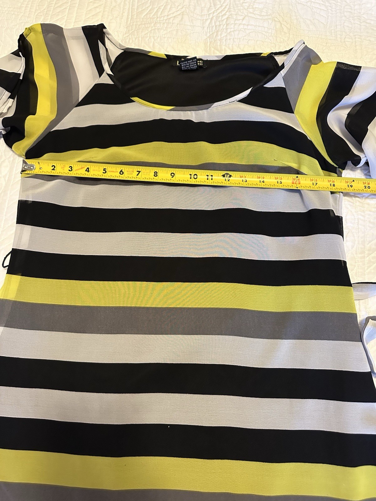 Striped Long Sleeve Belted Mini Dress In Black Gray And Neon Yellow Size L
