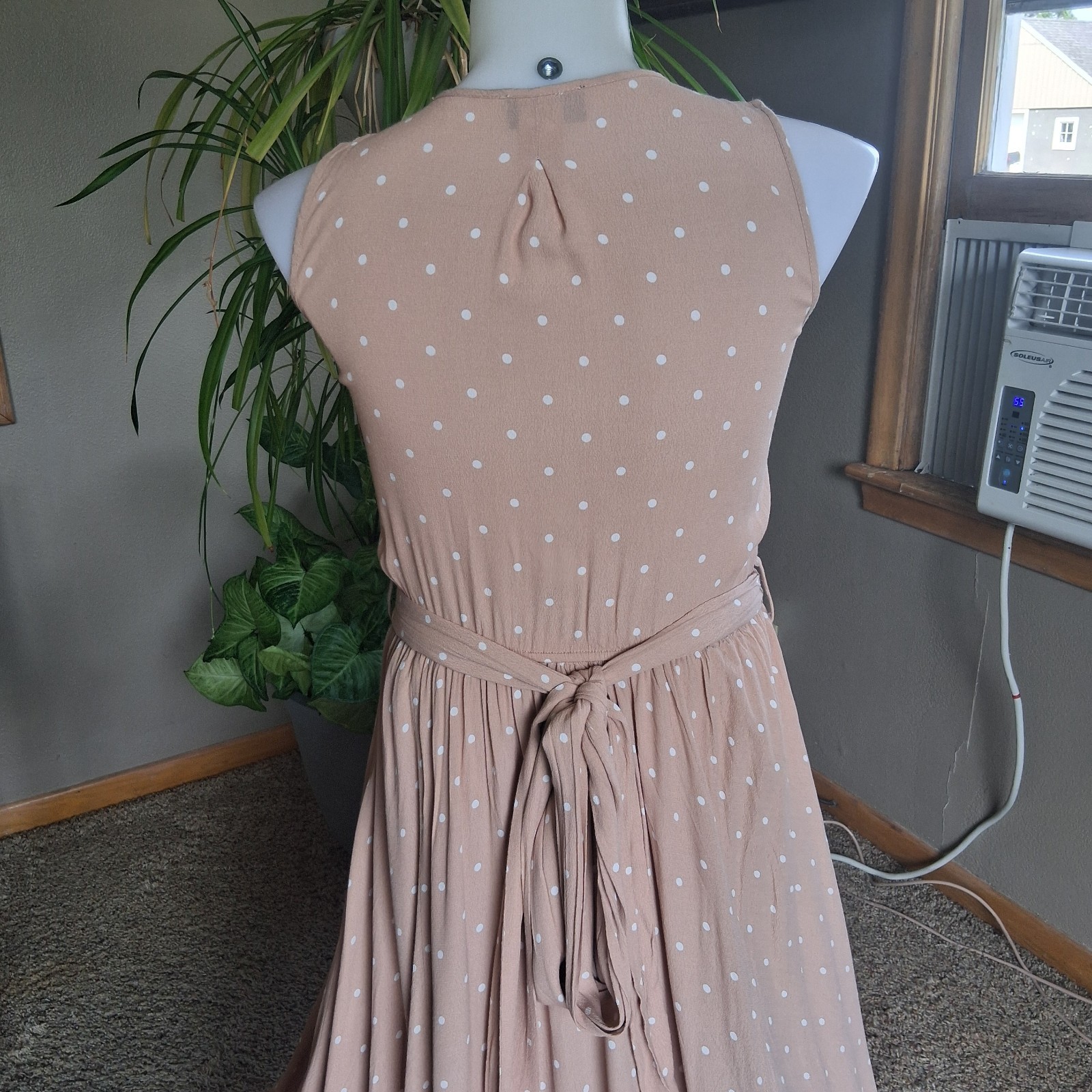 VICI Polka Dot Maxi Dress Flowy Feminine Neutral Tones European Summer Rayon M